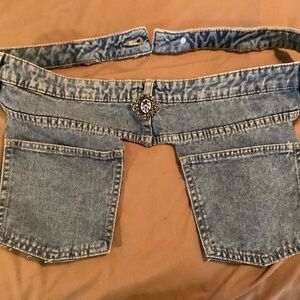 Simple double pocket handmade denim belt. 38 inches  with brooch.